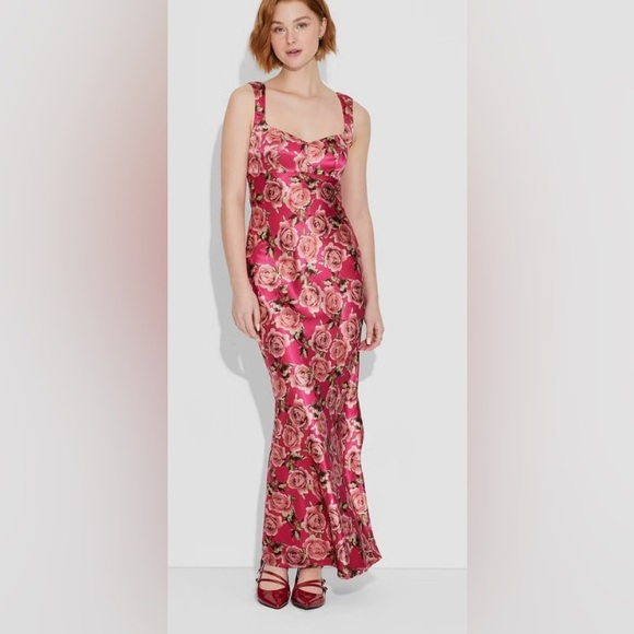 NWT Wild Fable Cap Sleeve Floral Maxi Satin Dress - Picture 1 of 5